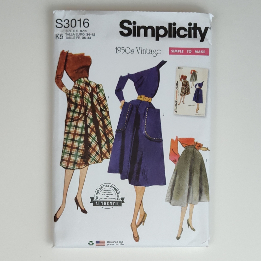 Simplicity S3016 K5 Reproduction 1950's Skirt Sewing Pattern